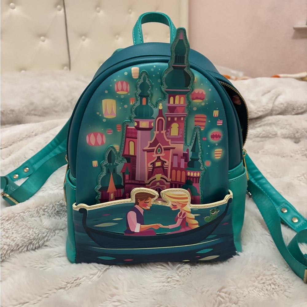 Loungefly Teal Castle rapunzel Mini Backpack